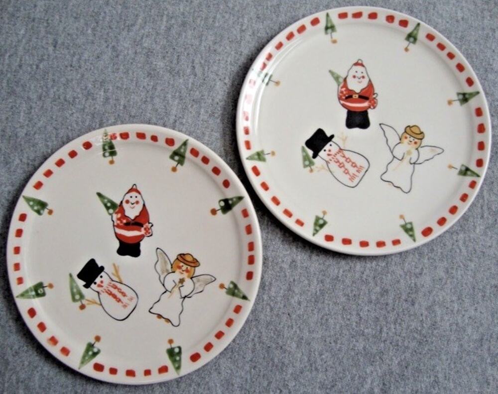 Vtg Christmas Candle 6” Plates Set of 2 Snowman Santa Angel Bath And Body